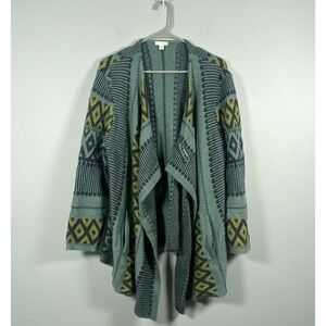 J Jill Juniper Geometric Aztec Open Front‎ Cardigan Knit Sweater Alpaca Wool L P